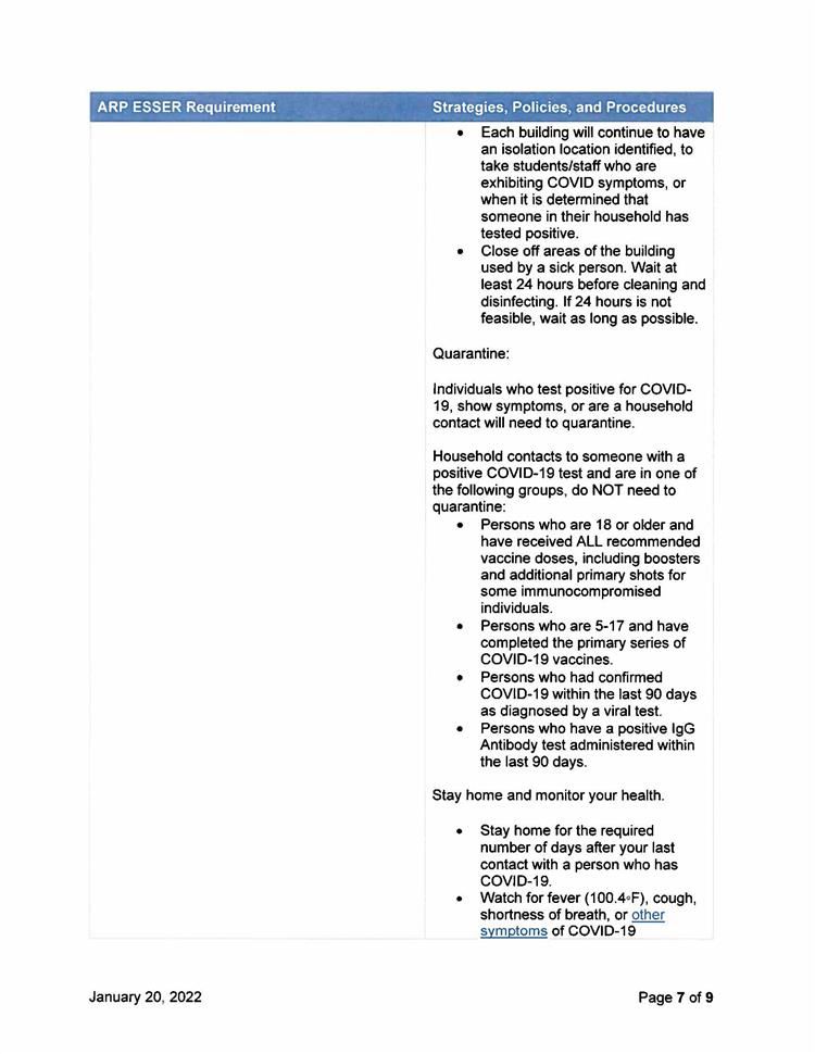 2021-2022 ARP ESSR Health and Safety Plan